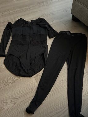 Weissman Contemporary Black Long Sleeve Dance Leotard and Sheer Pants Set